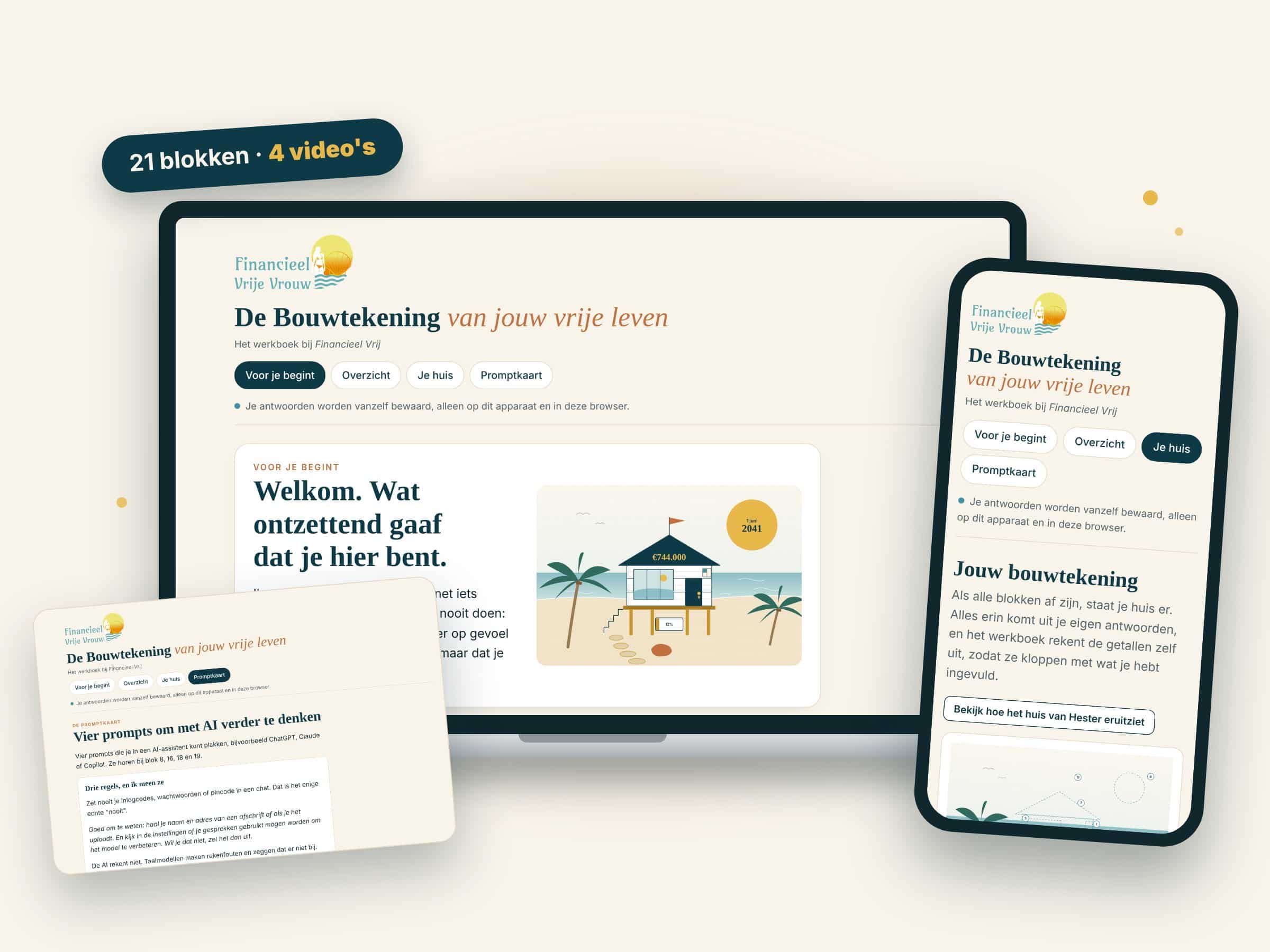 Het online werkboek De Bouwtekening op laptop, telefoon en tablet