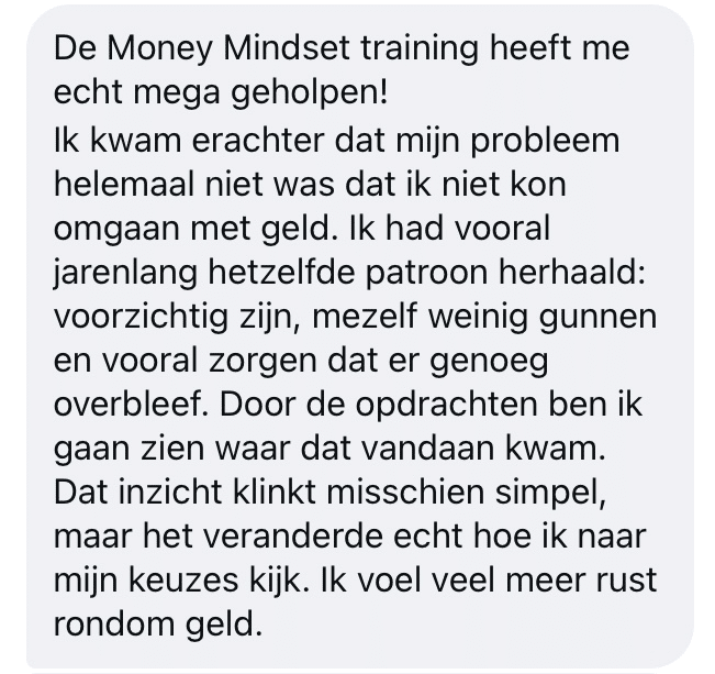 Reactie van een deelnemer aan de Money Mindset-training