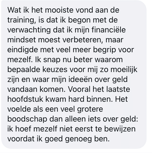 Reactie van een deelnemer aan de Money Mindset-training