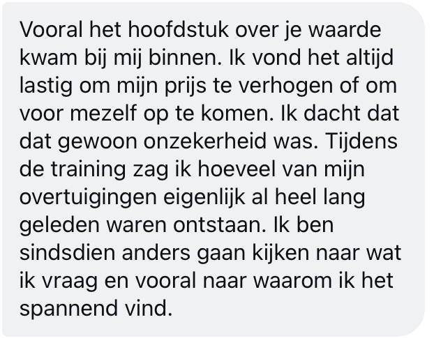 Reactie van een deelnemer aan de Money Mindset-training